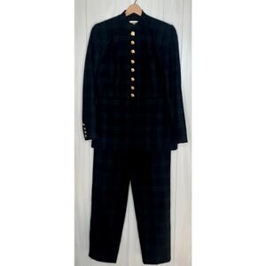 Ladies Talbots 2-Piece Wool Pant Suit Plaid Green & Black Size 4 Tailored Look